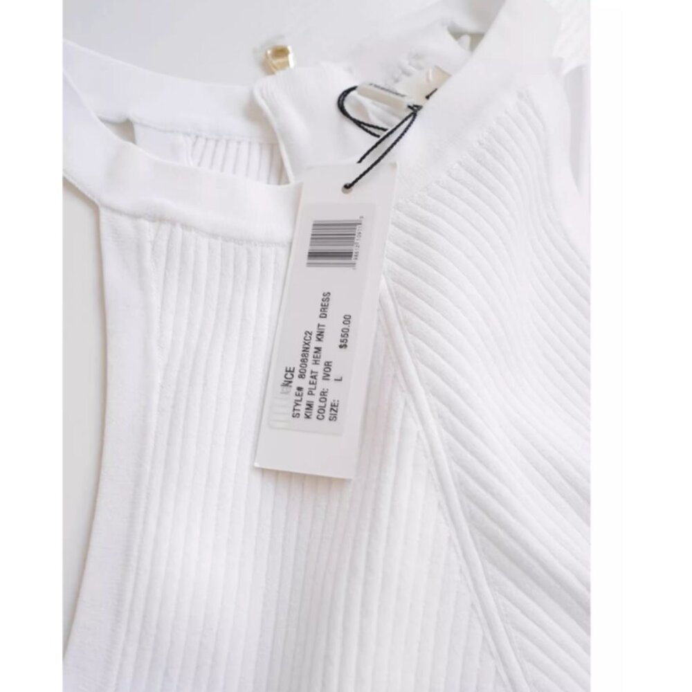 NWT L'AGENCE Kimi Pleat Hem Midi Dress - White Ivory French Knit Quiet Lux - Picture 6 of 12